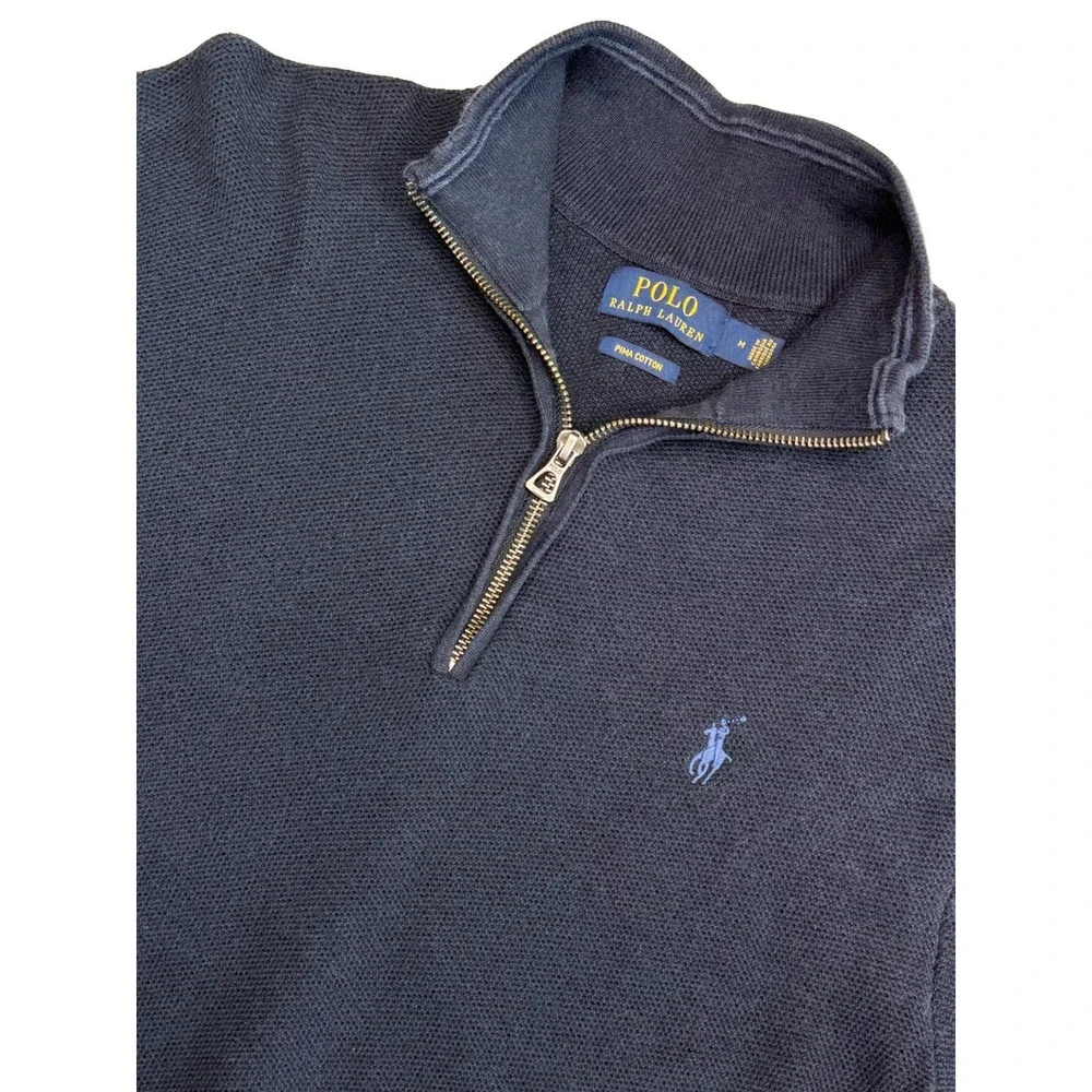 Polo Ralph Lauren Pima Cotton 1/4 Zip Pullover Mock Neck Polo Black Men's M